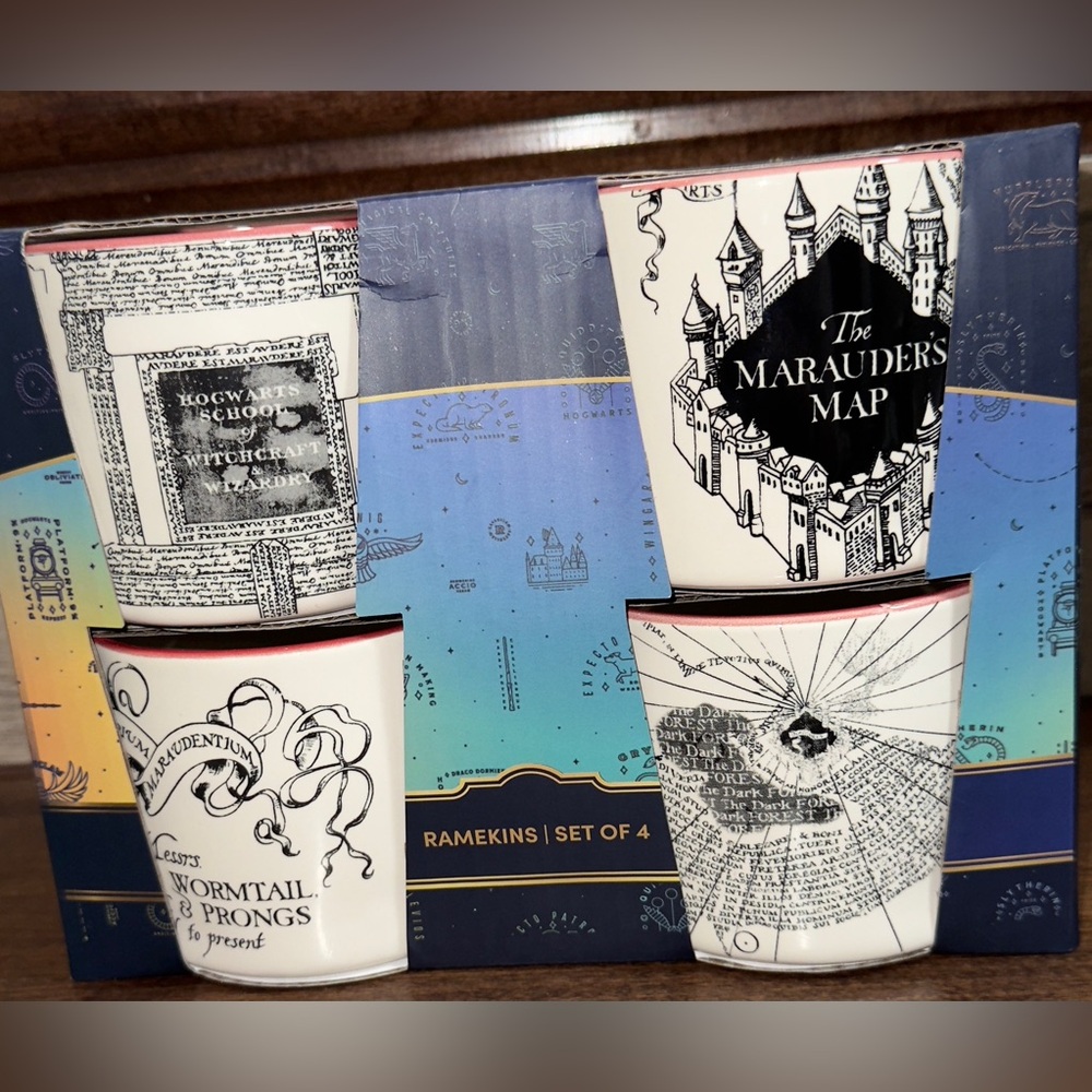 Cute 🥰 Rae Dunn Harry Potter The Marauder’s Map Set Of 4 Ramekin Set - New